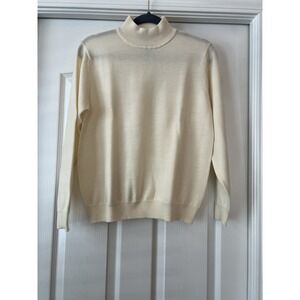 VTG Charter Club‎ Womens Medium Ivory Ribbed Mock Neck 100% Merino Wool Sweater